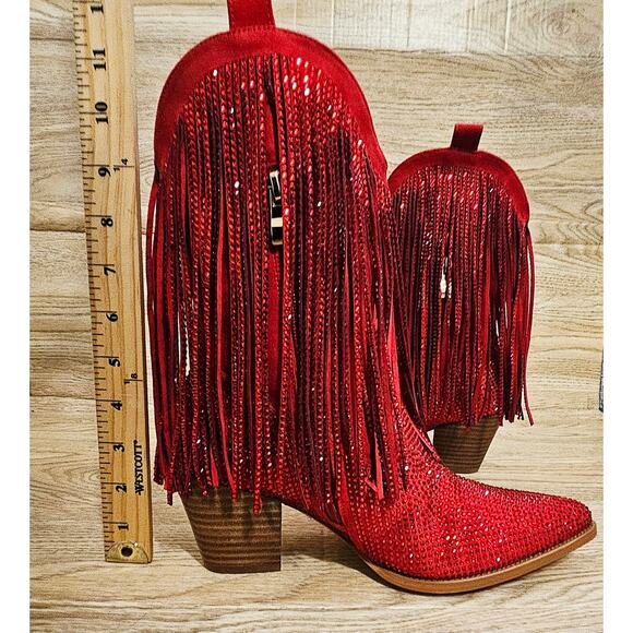 Rhinestone Western Cowboy Boots Fringe Pointed Toe Glitter Tassels Womens 7.5 - Picture 7 of 9